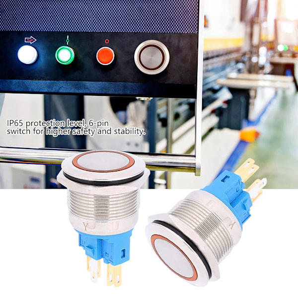 2 stk 22 mm DC3-6V ring 6-bens reset-tryknapsswitch med IP65 beskyttelsesklasse Orange