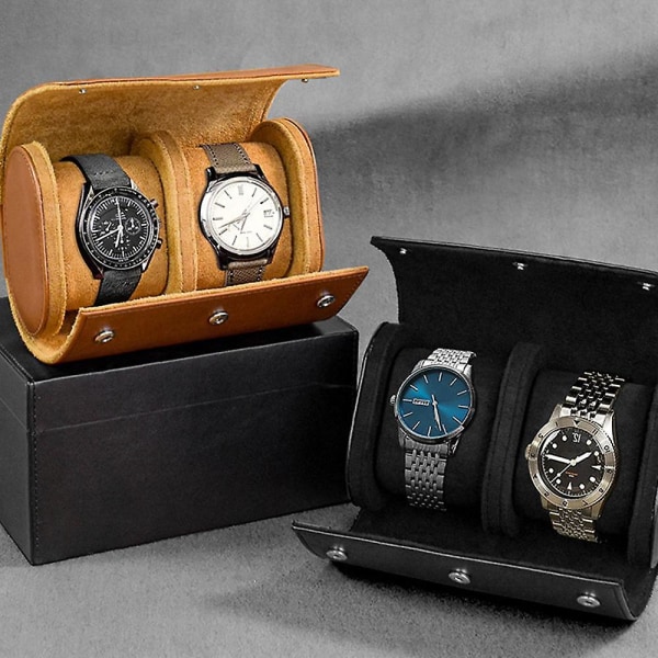 Watch Roll Case Watch Box Organizer för män med 2 platser Watch Watch Förvaring Bärbara klockrullar brown