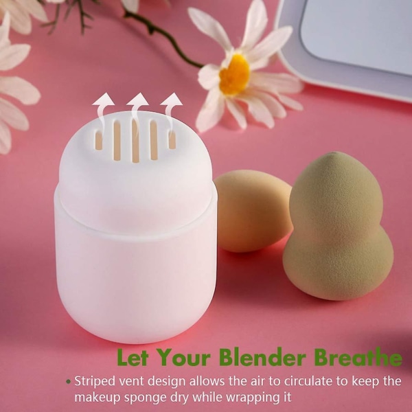 Makeup svampeholder, kosmetisk blender silikone rejsetaske, makeup puff Ball beskyttende bærebeholder (blender ikke inkluderet) - Pink/hvid