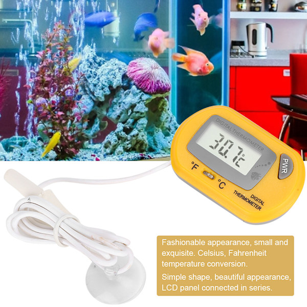 Digital LCD-sensor Akvarium Vanntemperaturmåler Styreenhet Kabelkoblet Fiskedam Tilbehør Gul