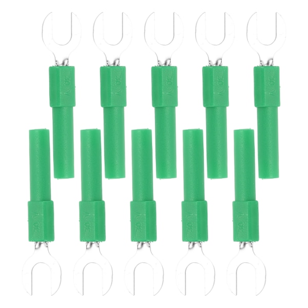 10 kpl haarukka-liittimet Johdinliittimet Messinki 6 mm/0,2 tuumaa Y-tyyppi 4 mm/0,2 tuumaa Reikä Bananaliitin 30Vac‑60Vdc Max.10AGrön