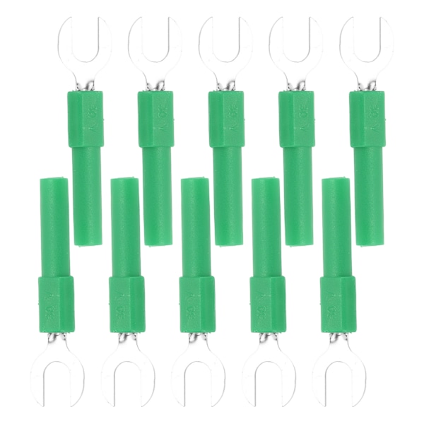 10 st gaffelspade Trådkontakter Mässingsmaterial 6 mm/0,2 tum Y-typ 4 mm/0,2 tum Hål Bananplugg 30Vac‑60Vdc Maximum.10AGrön