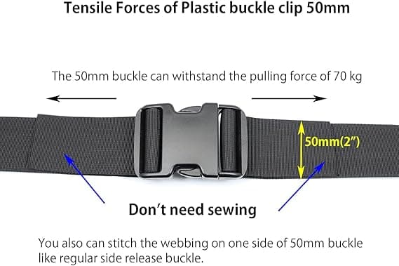 50 mm Heavy Duty Plastic Quick Release Buckles, Buckles, Clasps, Backpack Buckles, Replaceable, Double-Sided, Adjustable, No Sewing, 2 Sets
