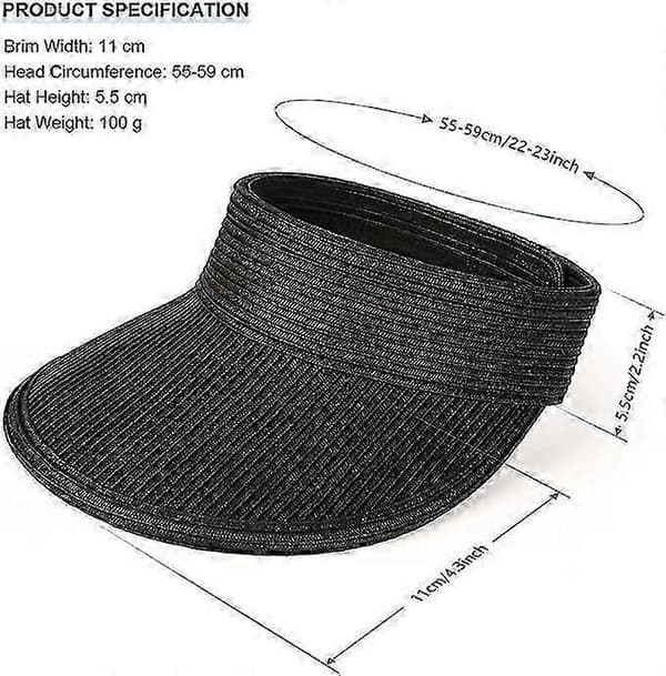 Solbeskyttelse med stor skygge, foldbar hat, sommerhat, solbeskyttelse, sommerhat, stråstrandhat (khaki) Black