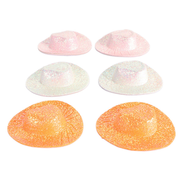 6 kpl Mini Western Cowboy Cowgirl Hat Glitter Miniatyyri söt nukkehattu Juhlamekko Hattu nukkekoti koristeluun