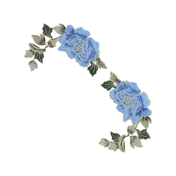1 Par Blomsterbroderi Märken Vackra Blommor Mönster Broderade Applikationer Stryk På Märken för DIY Kläder Blå