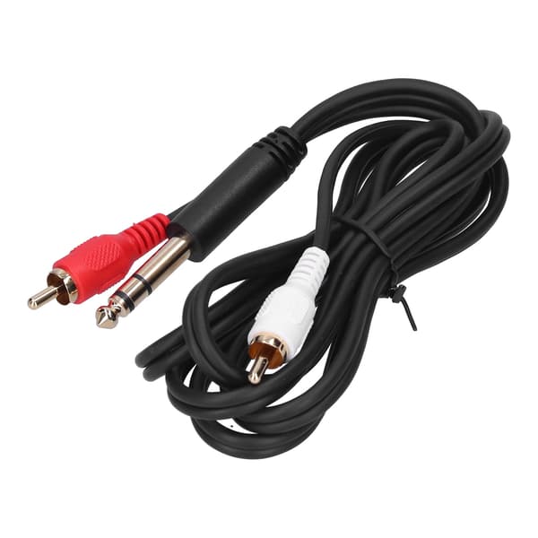 1,5M/4,9ft 6,35 mm gullbelagt plugg hann til dobbel RCA hann lydkabelkontaktledning