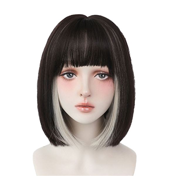 Korta hängande öron Dye Peruk Svart Beige Brun Trendig Justerbar Rak Bob Peruk för kvinnor 33cm / 13in