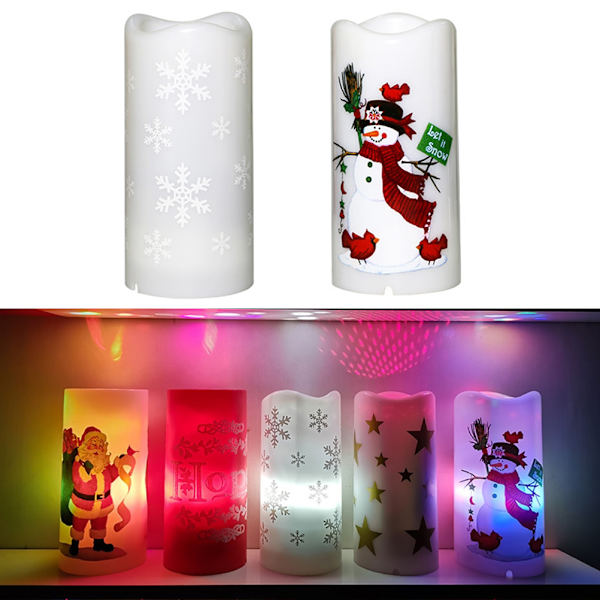 2 i 1 Flameless LED Candle Projection Light Candle Light och självlysande projektionslampa för julens heminredning