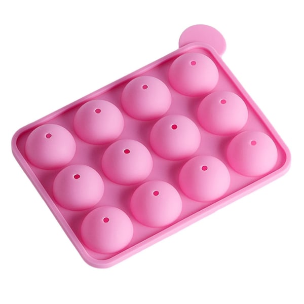 1 sæt slikkepindeform 12-hulrum multifunktions silikone halvkugleformet chokoladeform til børn Pink