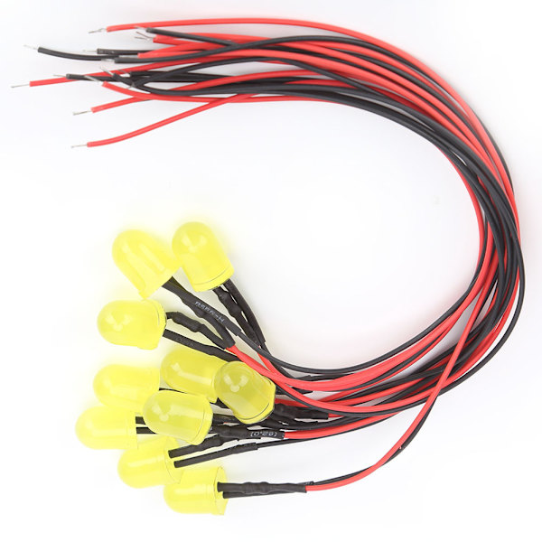 50 STK 12V 0,06W 10mm kromatisk LED-lamppärlor med 20CM 26AWG-ledning för industritillbehör Gul & Gul