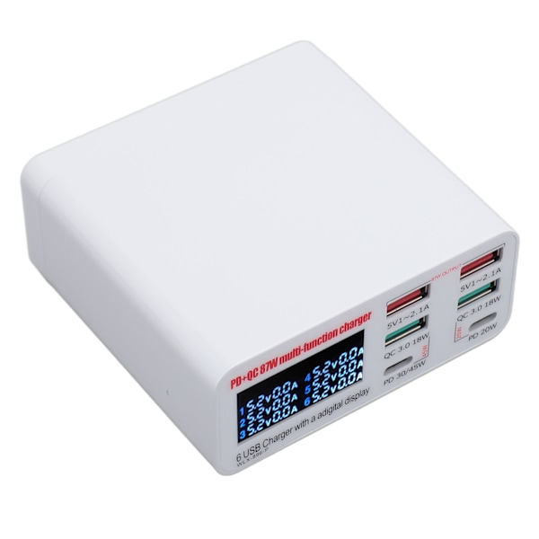 USB Laddstation 87W USB A USB C Laddare Hub med 6 portar LCD-skärm QC3.0 PD Snabbladdning USB Power Strip 100‑240V US-kontakt