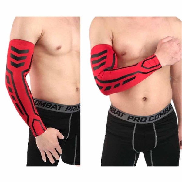 Kompressionsarmærmer Udendørs Sport Basketball Løb Blødt Elastisk Beskyttende Arm Beskyttelse Sleeve Wrap Red XL
