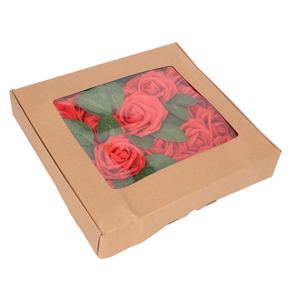 25 stk kunstige blomster ægte rose 3 tommer diameter 7 tommer stilk Bløde falske roser til fest bryllupsdekoration Rød