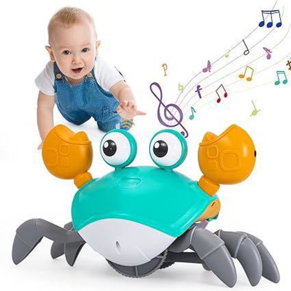 Baby småbarn leke 1 år gammel, LED musikalsk interaktiv sensor krypende krabbe Baby leke for 6 9 12 24 måneder, gave til baby Kid Gutt Jente