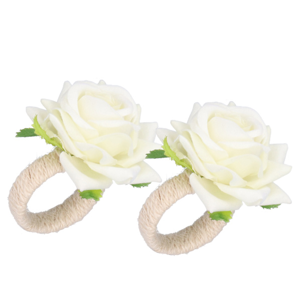 2 stk/pakke Simuleret Blomst Servietringe Moderne Serviettholdere Borddekorationer til Bryllup Hvid
