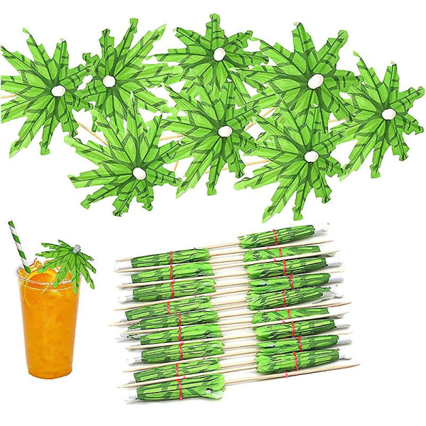 50 stk grønne tropiske kokospalme paraplydrikker 6 tommer, mini papirparaplycocktailvalg, Ha