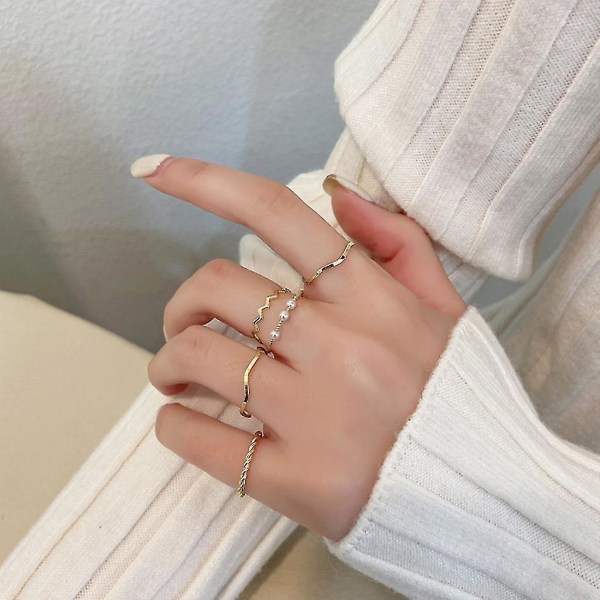 Guld Cystal Finger Ring Sæt Boho Statement smykker til kvinder og piger