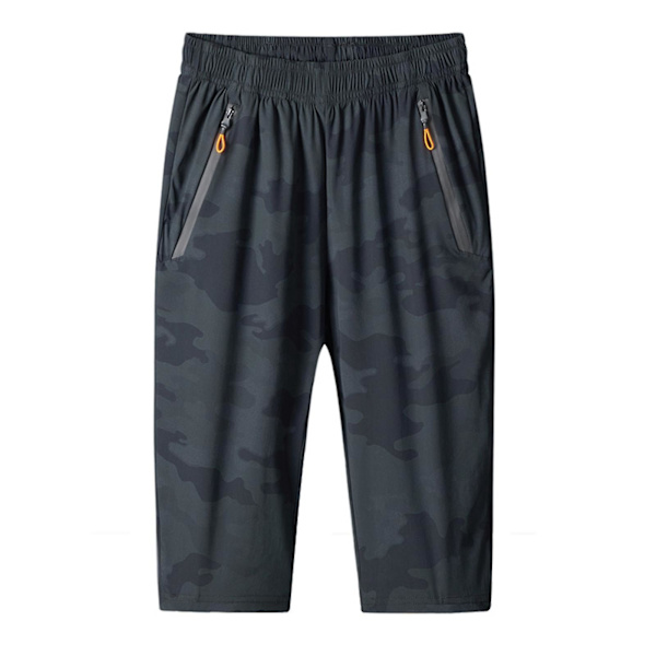 Herr Svart Nylon Över Knäet Elastisk Midjeband Spårbyxor Shorts 2XL
