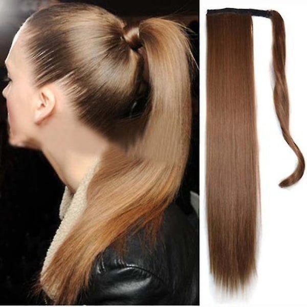 Pitkä suora poninhäntä Naisten synteettiset hiukset Suklaanruskeat hiustenpidennykset D