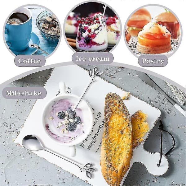 12 stk. kaffeskeer i rustfrit stål, dessertskeer, bladformet kaffegave