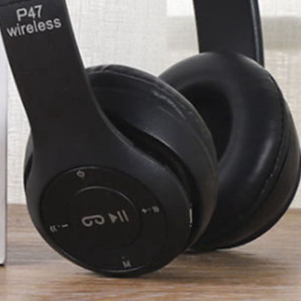 P47 Bluetooth Headset Multifunktion Djup Bas Brusreducering Vikbara trådlösa sporthörlurar för hemmakontor Resor Svart