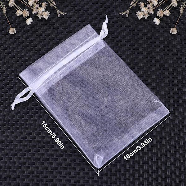 100 stk Hvide Organza Gaveposer Tasker 10x15cm Tasker Trækkesnor Tasker Organza til Bryllupsgavepose til Bryllups Smykker