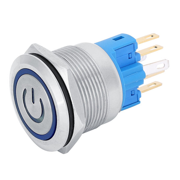 2 stk 22mm AC220V 6-polet trykknappbryter IP65 beskyttelsesklasse tilbakestillingsknapp med SignBlue