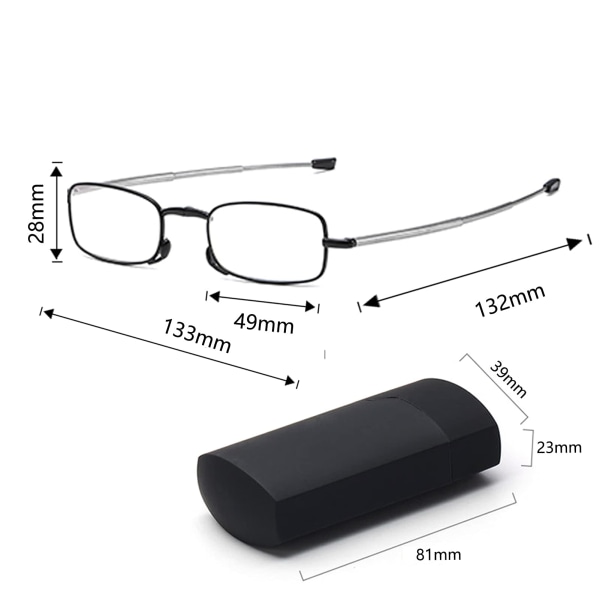 Vikbara läsglasögon med mini flip top bærefodral for mode män och kvinder Rotationsglasögon