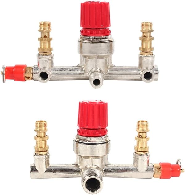 Lufttrycksregulatorventil, luftkompressortryckregulator, dubbelt utloppsrör, zinklegeringskoppling med justering