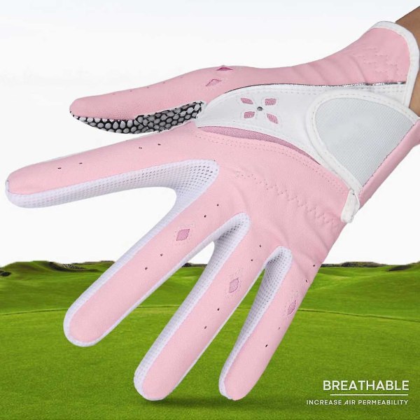 Pu Leather Woman Golf Gloves Pustende Justerbare Nonslip Hansker For Men Woman Sports Accessories Pink Size 20