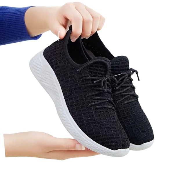 Damskor Walking Shoes Lätta Casual Running Sneakers Låg Topp Andningsbar Övre Anti-Halk Sport Sneakers Vår Höst Stil Svart Storlek 38