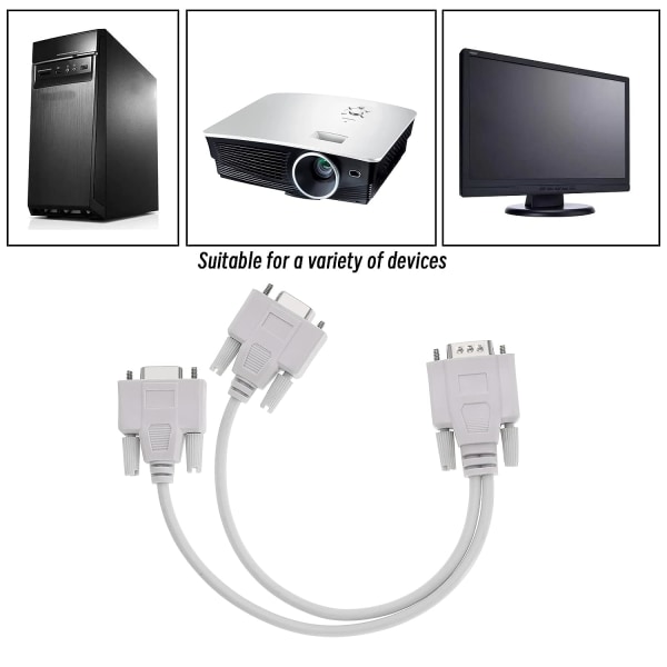 VGA splitterkabel 1 hann til 2 hunn VGA Y splitter skjermkabel VGA splitter adapter kabeltilbehør for LED LCD PC TV-skjermer