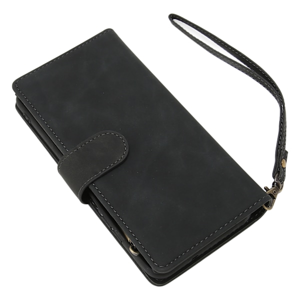 Lommebok Flip Case Imitert Lær Beskyttende Lommebok Case Kort Holder med Glidelås for A03S Svart