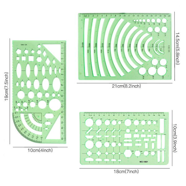 9 stk Tegningssjablonger Måling av geometriske linjaler Plasttrekksjablonger for teknisk bygging for å studere og designe