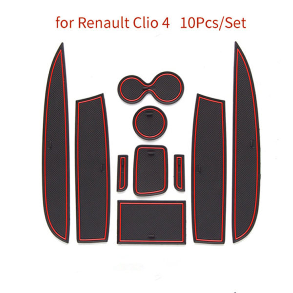 10 st Dörrspårmatta for Clio 4 Inredning Anti-halk dörrspår Cup Pad Bil Styling Röd