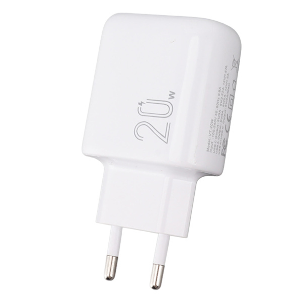 20W Telefonkontakt Strømadapter Dobbel Port PD Jack QC 3.0 Telefon Vegglader Kontakt for Smarttelefon EU 100-240V