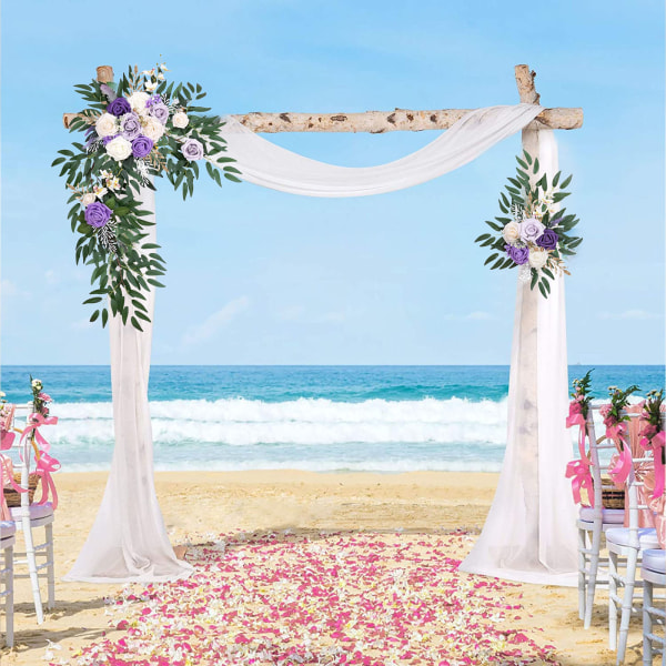 Bröllopsbåge blomsterkit mottagningsområde bröllopsbåge dekoration lila (stor blomhörna 86*50cm, liten blomhörna 45*30cm)