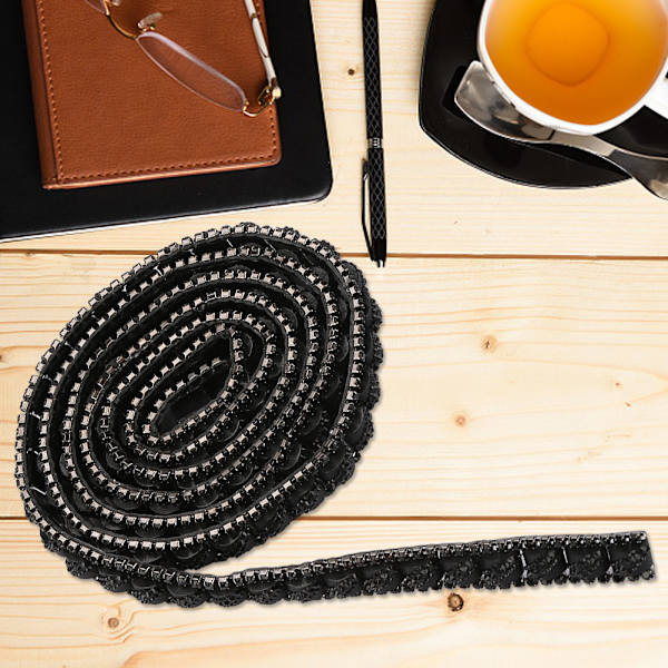 1 metri Rhinestone-liimakankaan nauhaverkko rulla DIY-koristelu 1 cm leveys (Musta)