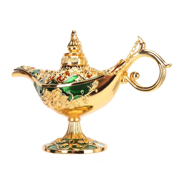 Magisk Genie Lampa Utsökt Färgäkta Iögonfallande Legering Präglat Mönster Genie Lampa för Sovrum Kontor Guld+Grön 22 cm