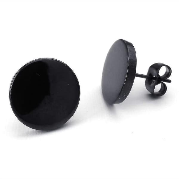 Herreøreringe - 5mm/12mm runde øreringe, 2 par - Rustfrit stål - Til mænd - Farve sort