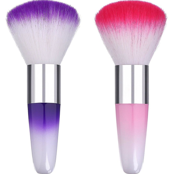2 stycken Soft Nail Art Dust Remover Powder Brush Cleaner för akryl och makeup pulver Blush borstar (rosa, lila)