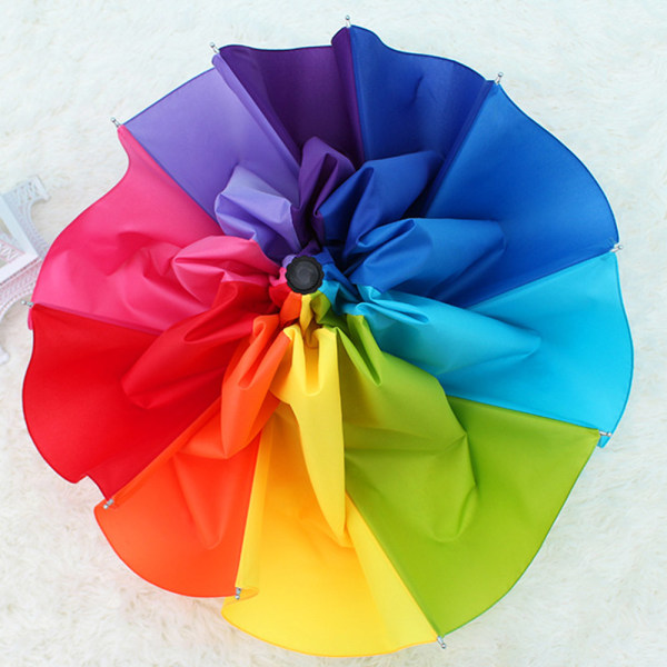Trefoldet forstærket regnbueparaply, ti-ribbet manuel paraply til én person (A1) regnbuefarve <ingen mærke>
