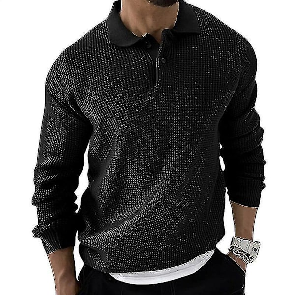 Stickad Poloskjorta i Herrmodell, Krage i Enfärgad Färg, Casual Businesskläder, Grön XXL