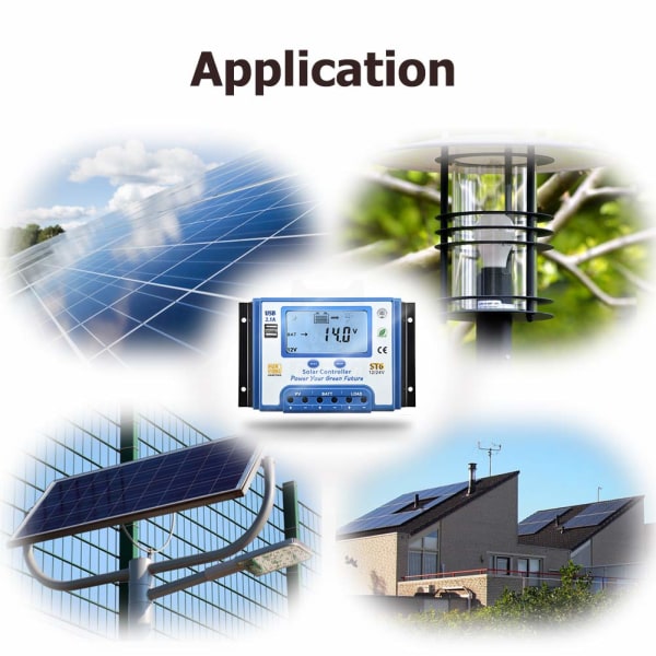 AIDUCHO 10A Solar Charge Regulator 12V/24V Solar Charge Controller med LCD-skærm og dobbelt USB-port til solpanelbatterier - ST6-10A