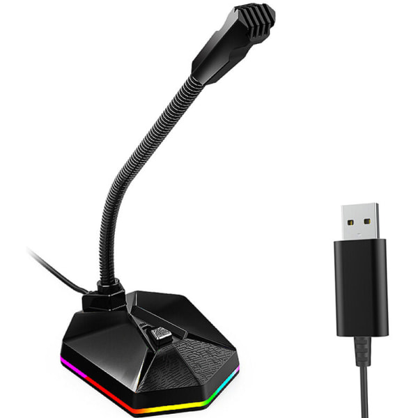 Skrivebordskapasitiv mikrofon TSP201 USB-støyreduserende datamaskinmikrofon med RGB-lyseffekt for livestreaming av spill, modell: svart