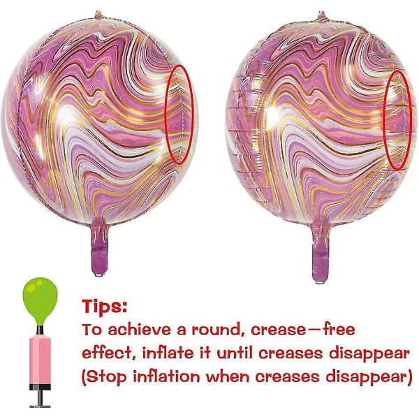 22 tommers rosa store agat folieballonger Marmorfolieballonger runde sfære Mylar 4d ballonger