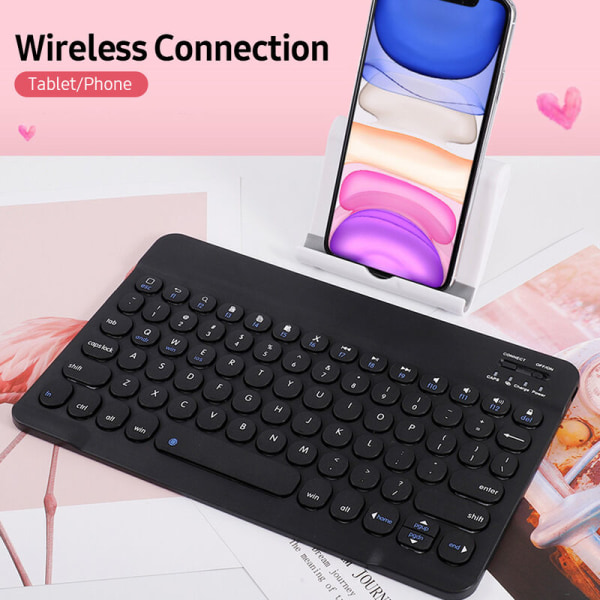 0301 Wireless BT Keyboard Ultra-tynt bærbart mini rundt tastatur 78 taster for Android/Windows/iOS nettbrett/bærbar svart, modell: svart