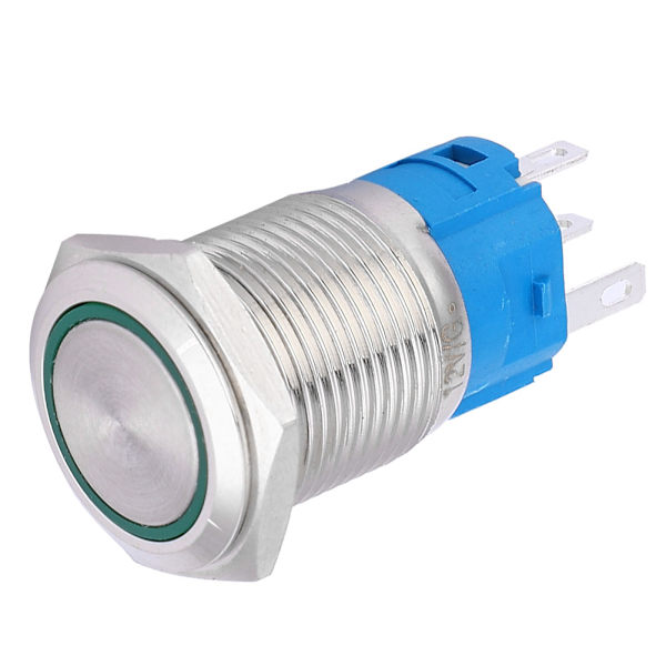 16 mm LED självåterställning 1NO 1NC metalltryckknappsbrytare för bilmodifiering (grönt ljus 12V)