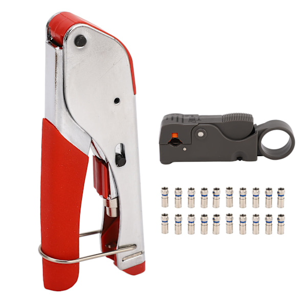 Koaksiaalikaapeli Crimper Wire Stripper Crimptång 20 kpl F-liittimet RG6:lle